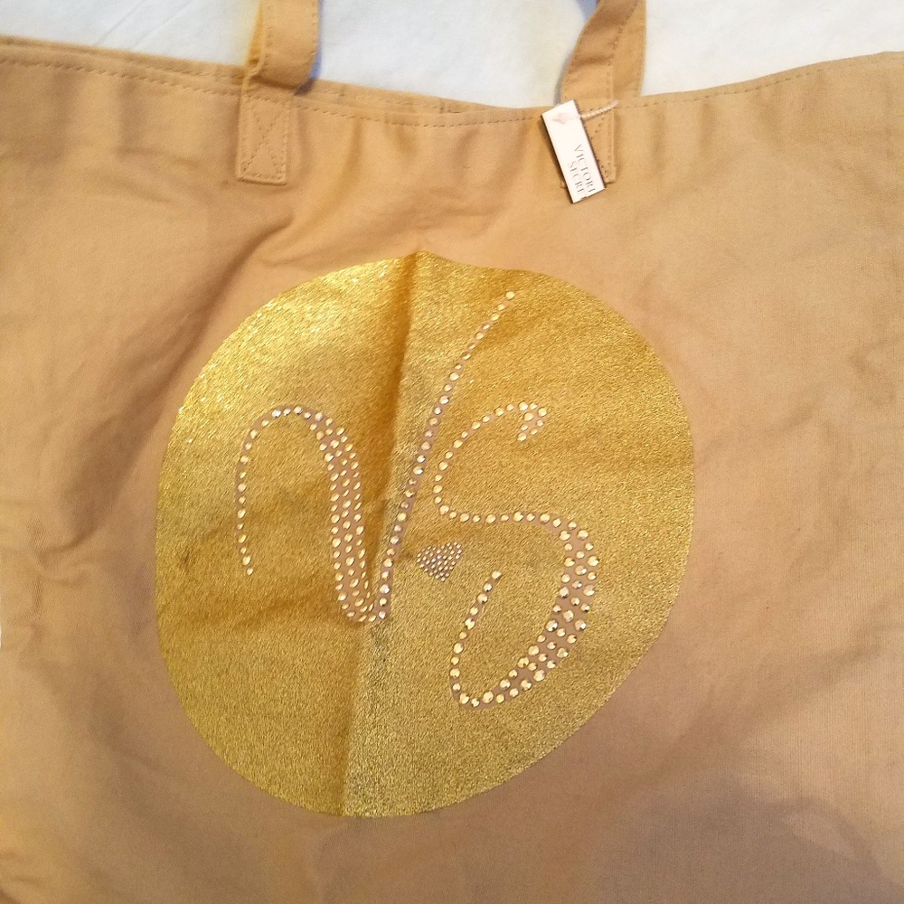 Victoria's Secret "VS" Tan and Gold Tote Bag NWT